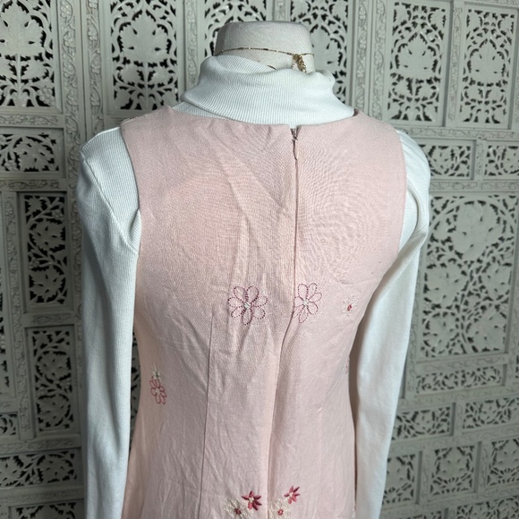 Vintage Light Pink Floral Embroidered Linen Blend Sleeveless Dress Sz Small - Picture 5 of 7